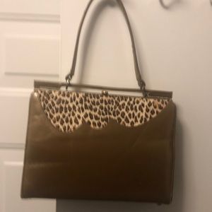 Stylish vintage coral and leopard style purse